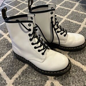 Dr. Martens White Leather Boots with Black Accents